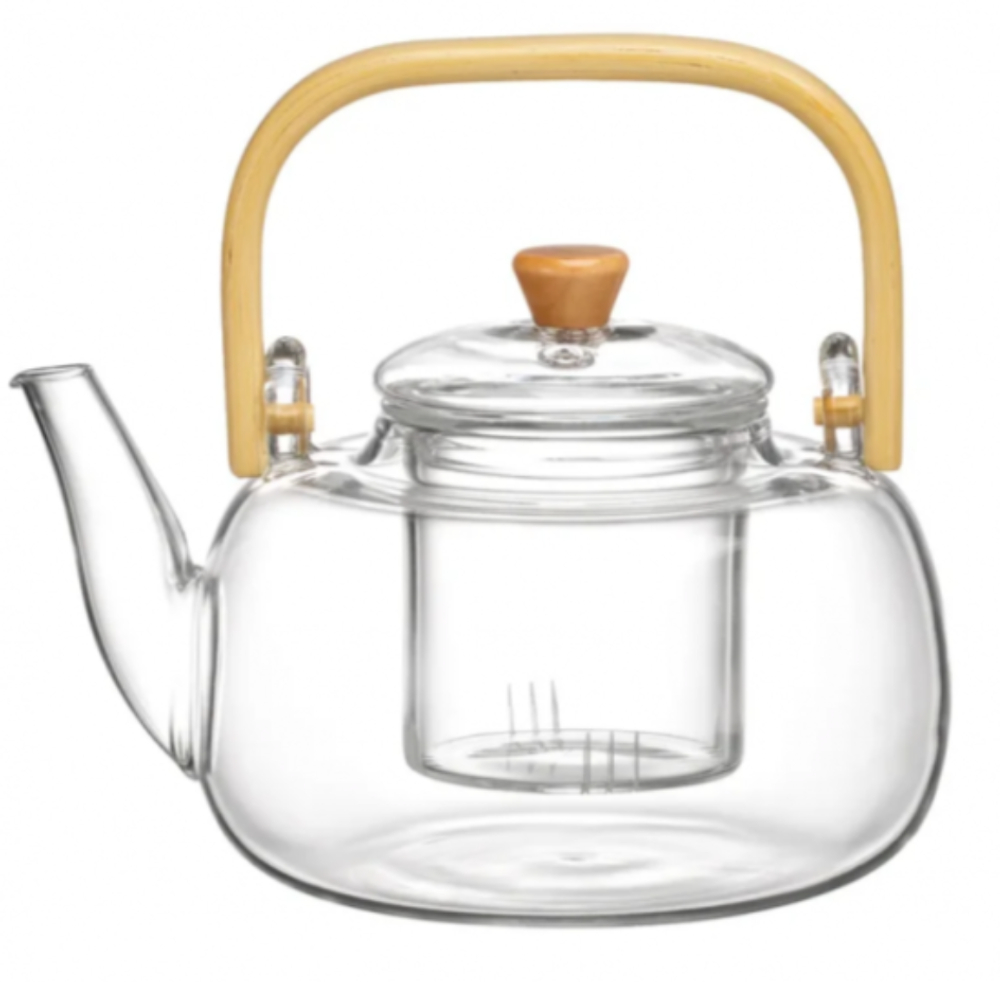 289019 Чайник с ситом и дерев.ручкой 800мл, h=10см, d=10,5см, стекло/бамбук