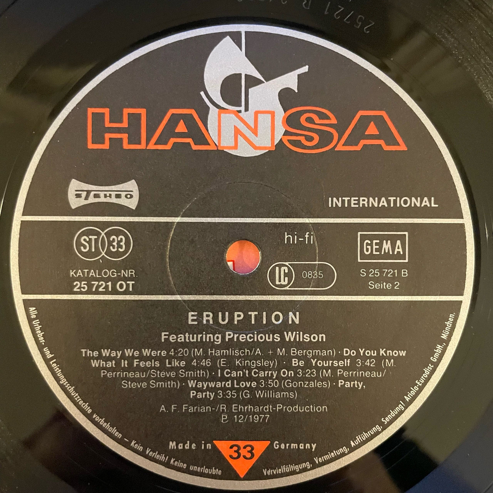 Винтажная виниловая пластинка LP Eruption, Precious Wilson Eruption (Германия 1977)