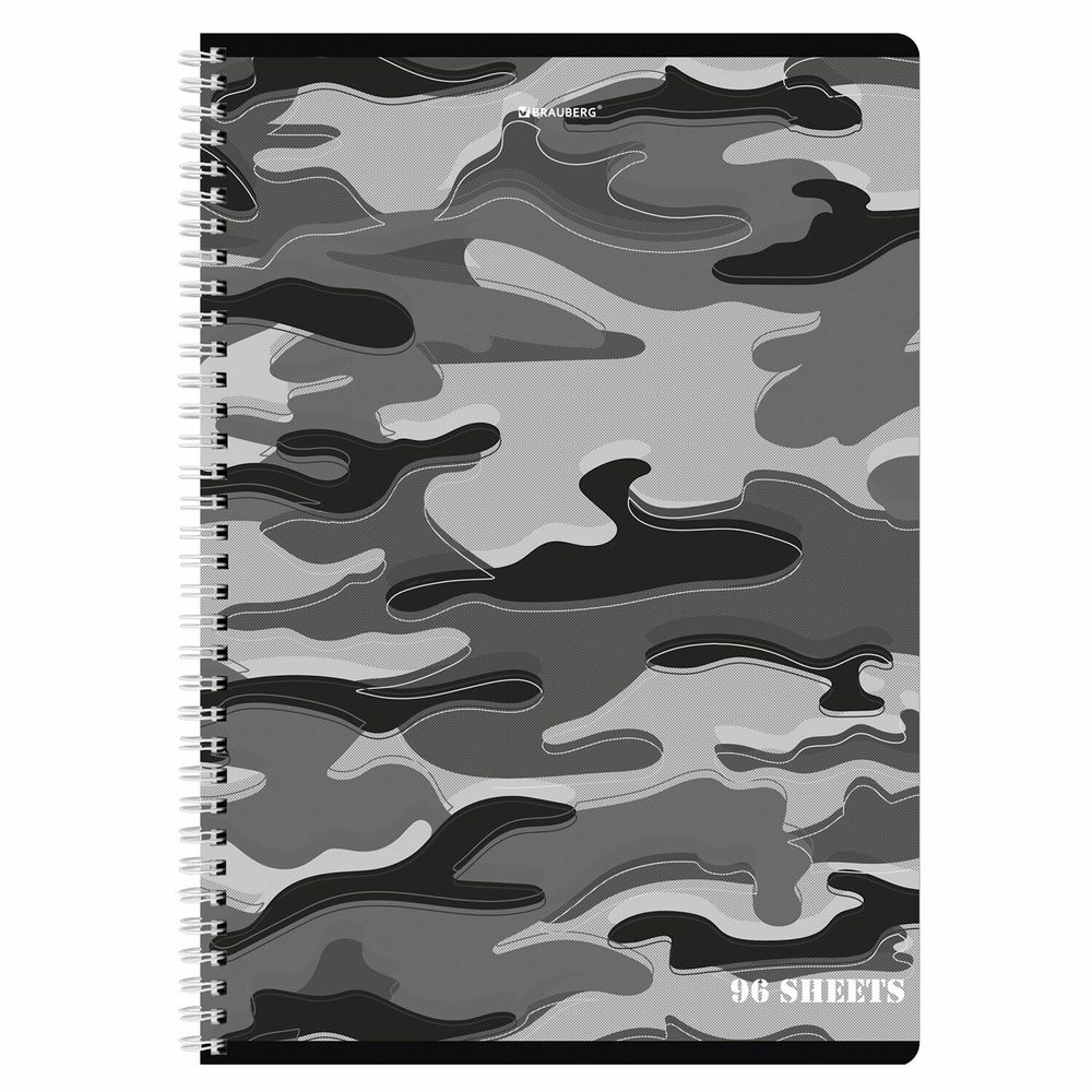 Тетрадь А4, 96 л., BRAUBERG, гребень, клетка, обложка картон, "Military", 404057, 4шт