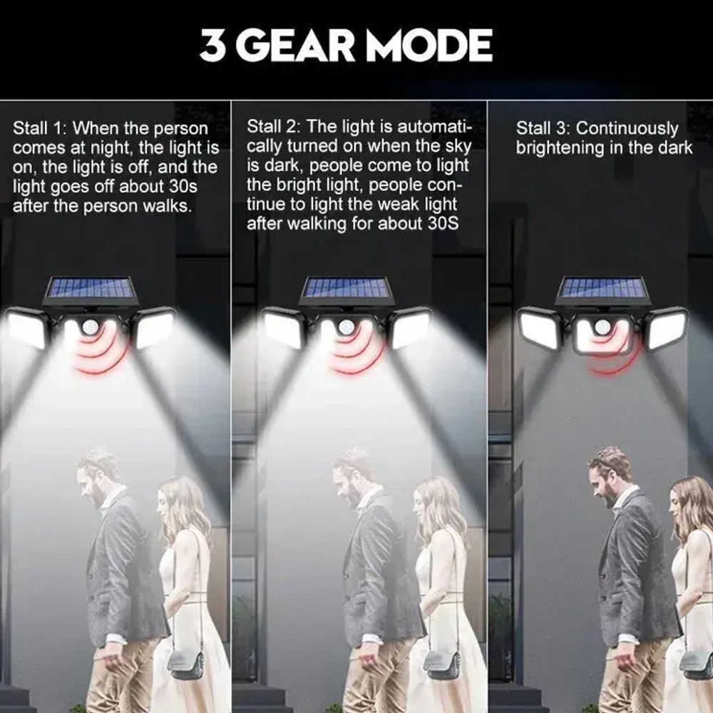 Светодиодный светильник на солнечной батарее/Аккумуляторный/С датчиком движения/Водонепроницаемый