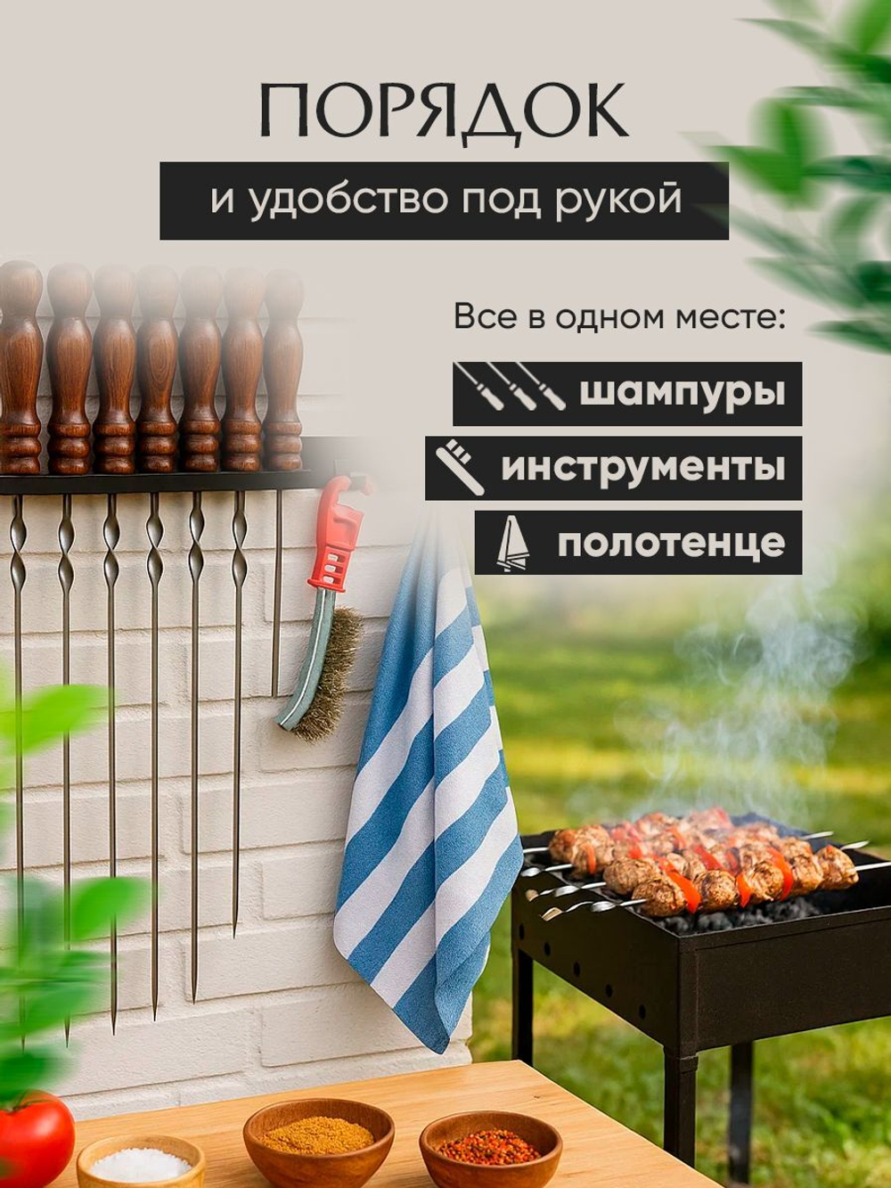 Подставка для шампуров черная, металл