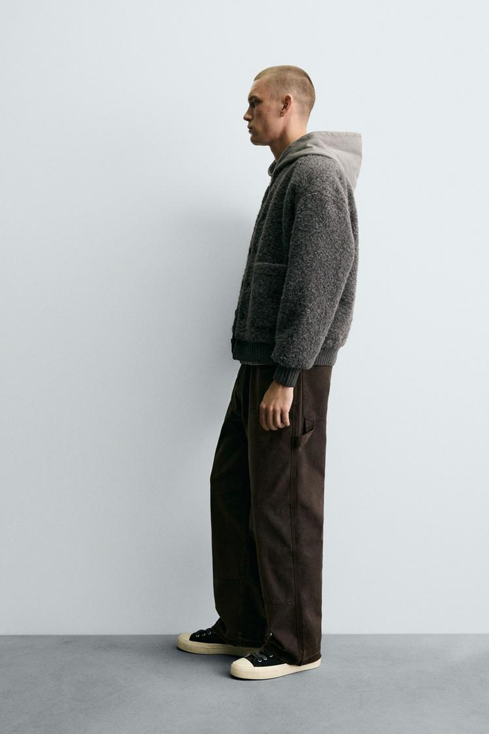 ZARA КАРДИГАН ИЗ РЕЛЬЕФНОЙ ТКАНИ С КАРМАНАМИ, СЕРЫЙ