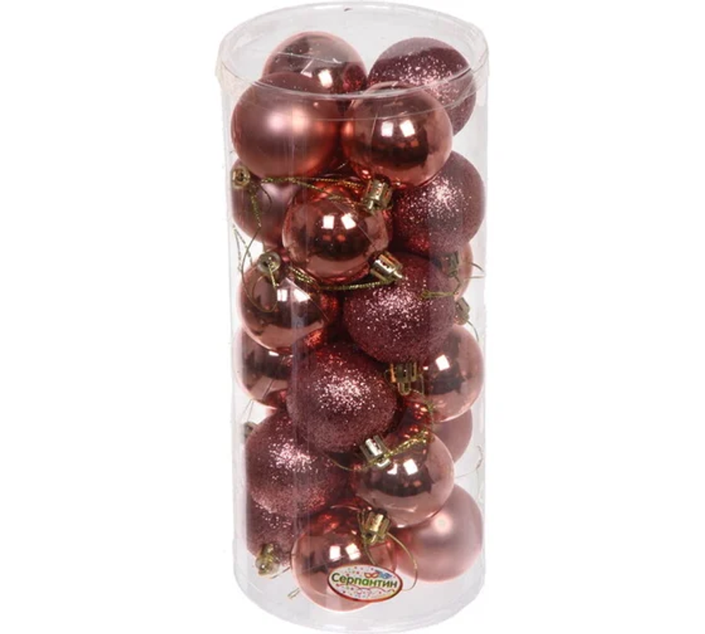 Новогодние шары 5 см (набор 24 шт) "Микс фактур", розовое золото (Серпантин)