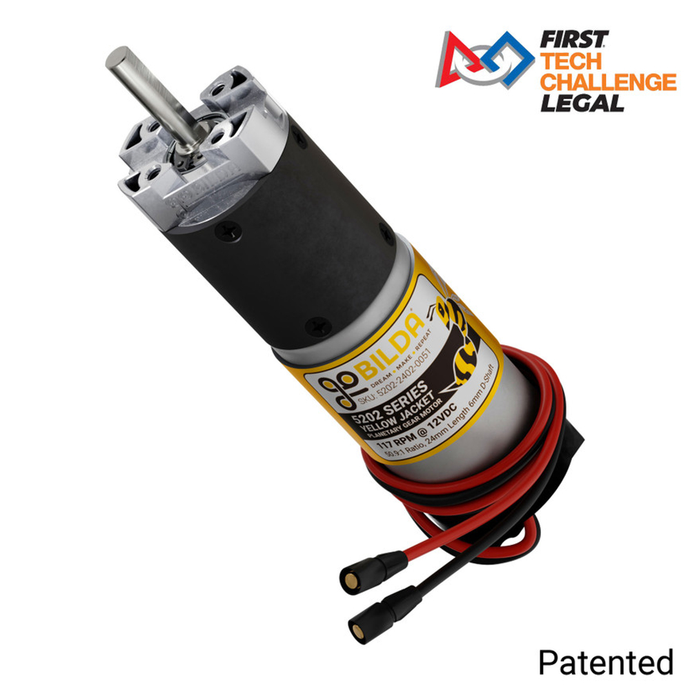 5202 Series Yellow Jacket Planetary Gear Motor (50.9:1 Ratio, 24mm Length 6mm D-Shaft, 117 RPM, ⌀36mm Gearbox, 3.3 - 5V Encoder)