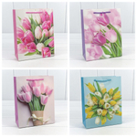 Пакет подарочный 18х23х10см "Тюльпаны" (Микс)