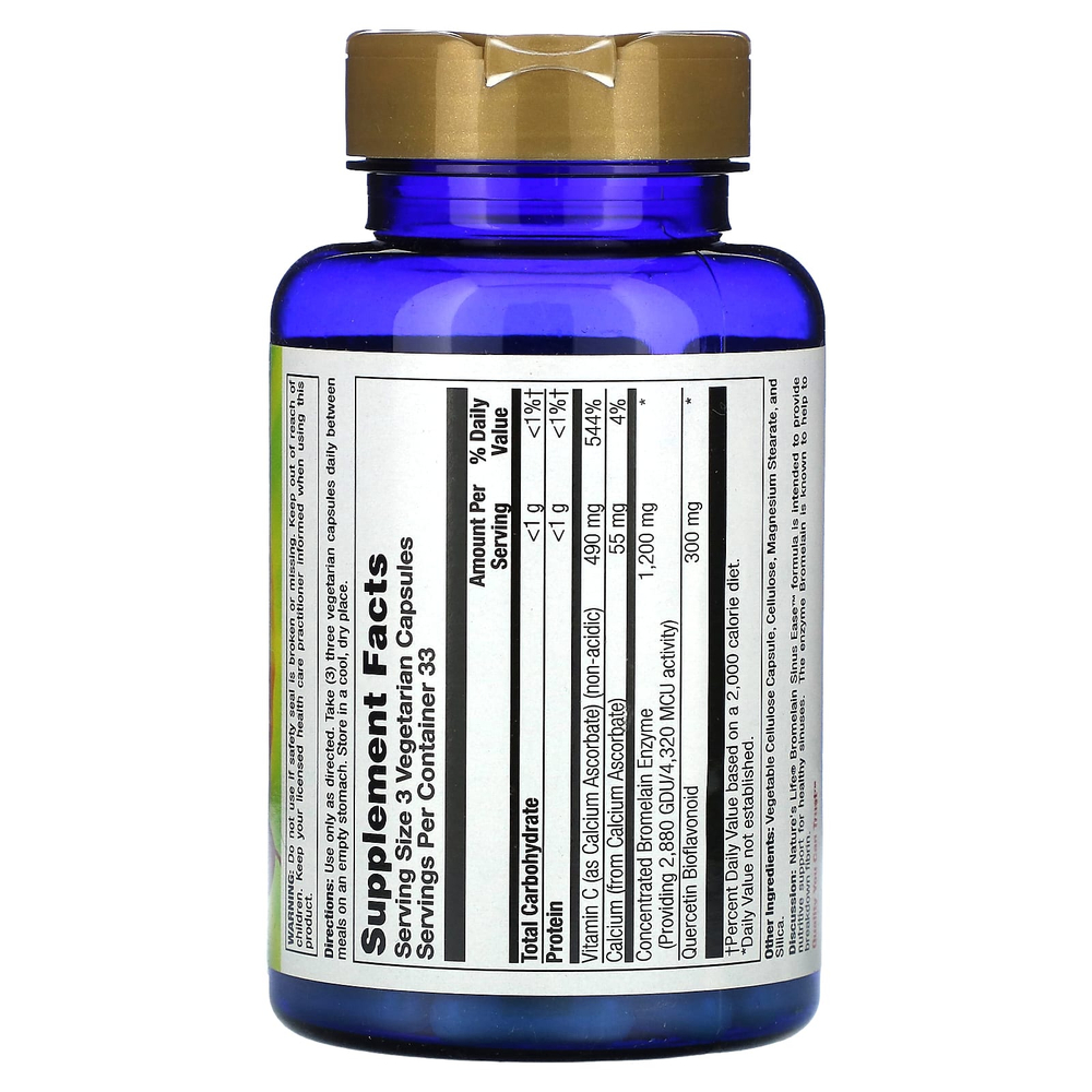 Nature's Life, бромелаин Sinus Ease, 100 вегетарианских капсул