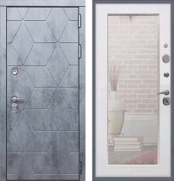 Входная металлическая дверь с зеркалом Рекс 28 Бетон темный / Пастораль Силк сноу 16мм