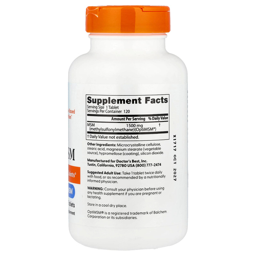 Doctor's Best, МСМ с OptiMSM, 1500 мг, 120 таблеток