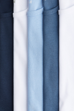 H&M Набор из 5 хлопковых маек, синий/белый