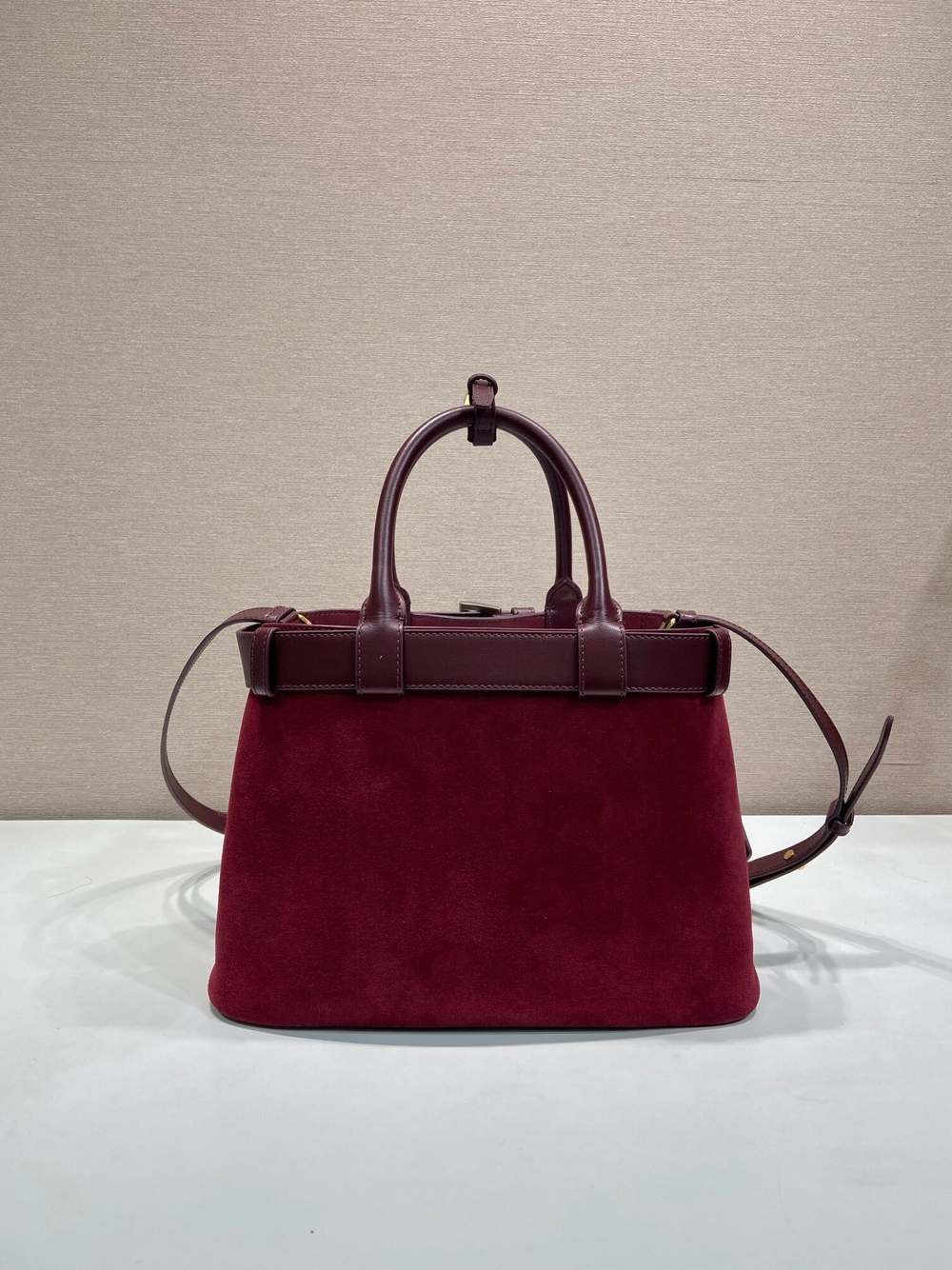 Prada Buckle Medium Suede Bag with Belt 32 cm