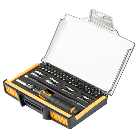 Отвертка с набором бит и торцевых головок для точных работ, гибкий привод, 48 шт, CrMo Denzel