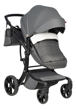 Детская коляска трансформер Aimile PRO темно-серый экокожа
