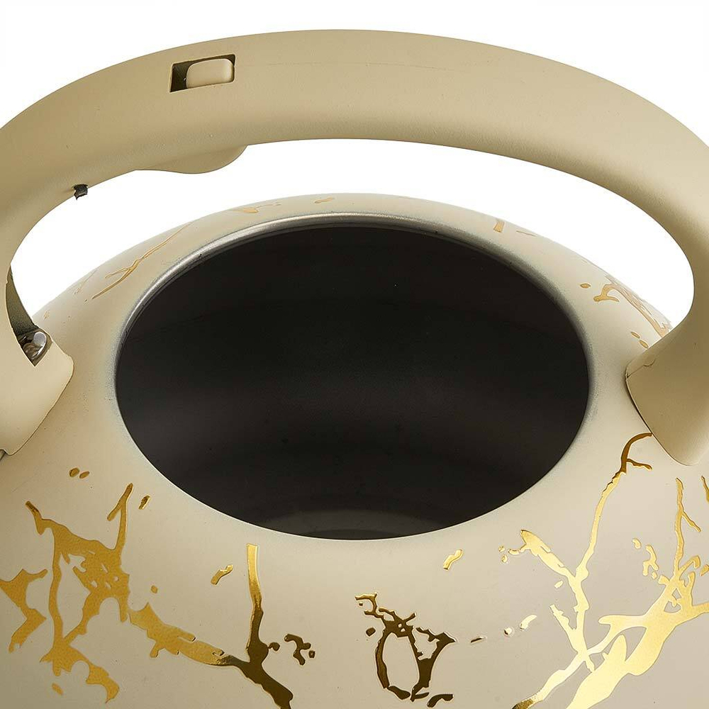 Чайник 3 л из нержавеющей стали со свистком, индукционное дно ALPENKOK AK-541 бежевый с золотом, ручка бежевый