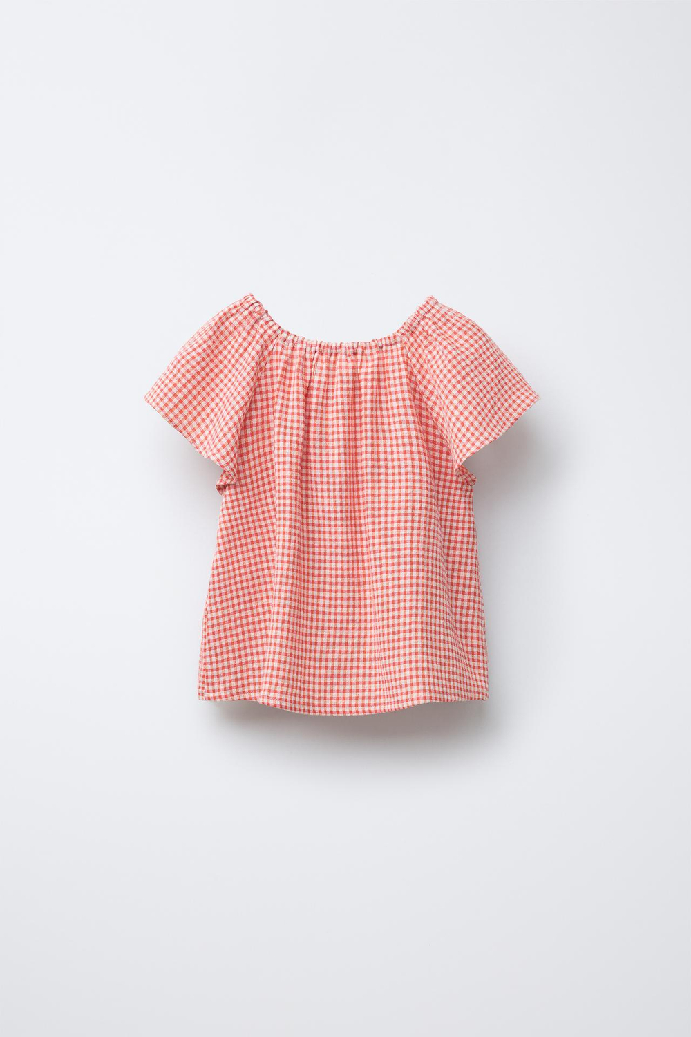 ZARA БЛУЗА В КЛЕТКУ ВИШИ С ЦВЕТОЧНЫМ ПРИНТОМ, КРАСНО-ОРАНЖЕВЫЙ