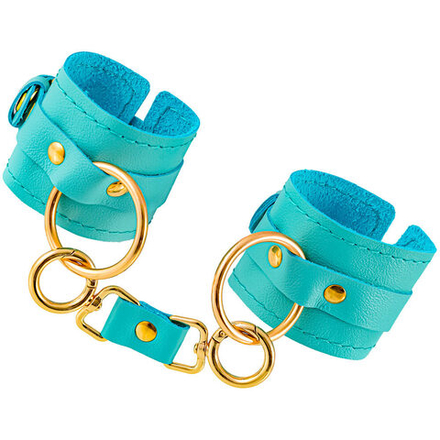 Наручники Pecado BDSM, прямоугольные, однослойные, натуральная кожа, голубой