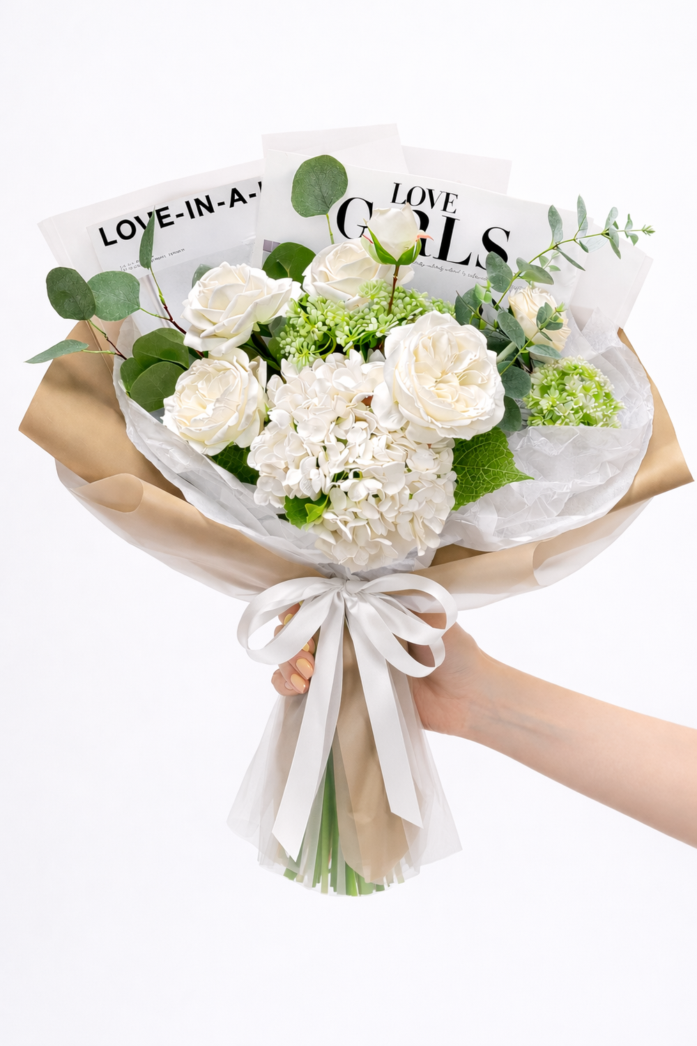 Быстро сборная упаковка в пленке. Форма №4 Коллекция "Гламур". Цвет: КОФЕЙНЫЙ. Размер букета: +/- в55, ш50