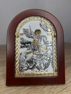 Георгий Победносец, икона арочная, красное дерево 105х140