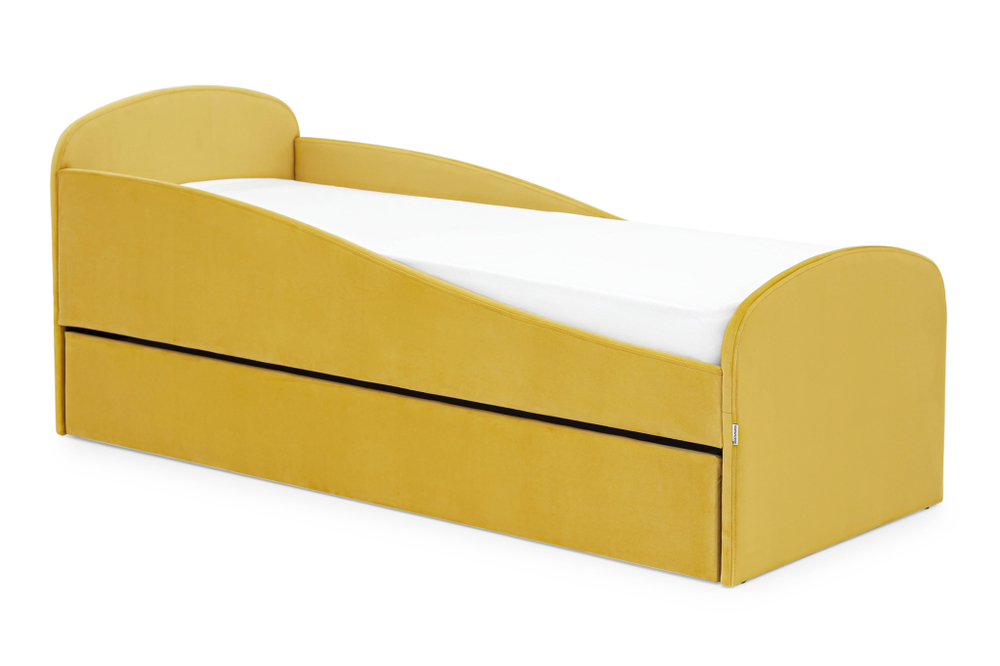 Детская мягкая кровать с ящиком Бельмарко Letmo горчичный велюр