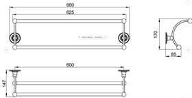 Полотенцедержатель Timo Nelson, латунь, антик, настенный, двойной