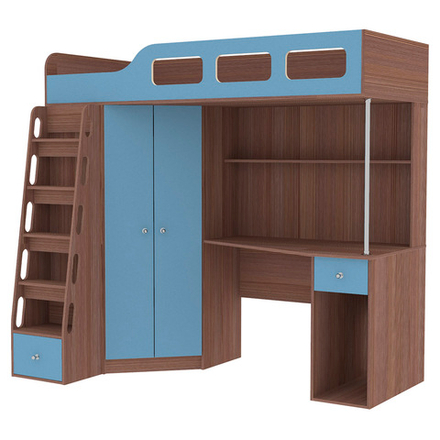 Кровать-чердак КарИВи Астра 7 Бодего Темный Светло-синий, голубой