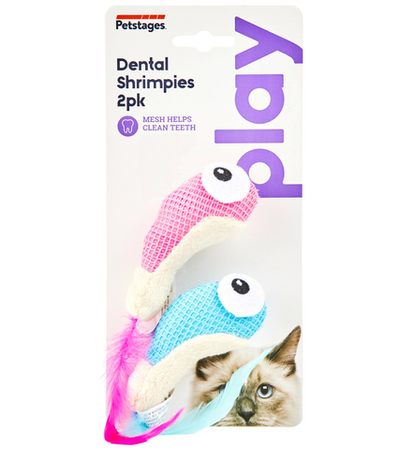 Petstages Игрушка для кошек Dental "Креветки" 2шт. с кошачьей мятой, 7см
