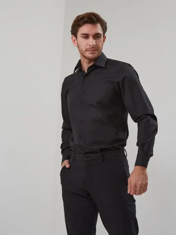 Рубашка приталенная SLIM FIT с длинным рукавом, черная