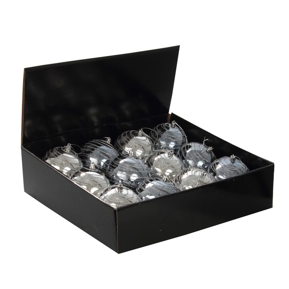 GAEM Набор из 12шт, Украшение новогоднее Шар "Спираль серебристая", D10 см, L44 W33 H11 см