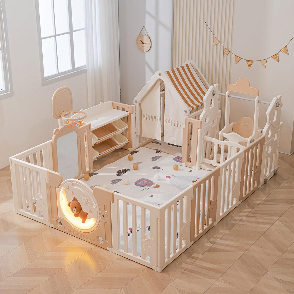 Манеж UNIX Kids DeLuxe House&Storage Camel 180 x 200 см с игровыми аксессуарами