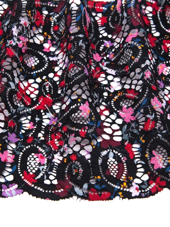 03-196 ОПТ Кружево эластичное 19 см, фламенко, черный/красный