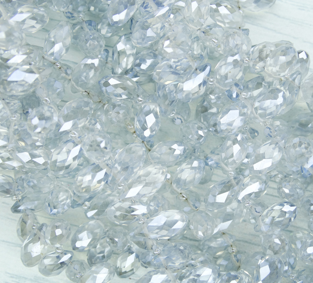 БК021ДН612 Хрустальные бусины-капли, цвет: серый AB прозрачный, размер 6х12 мм, 15 шт.