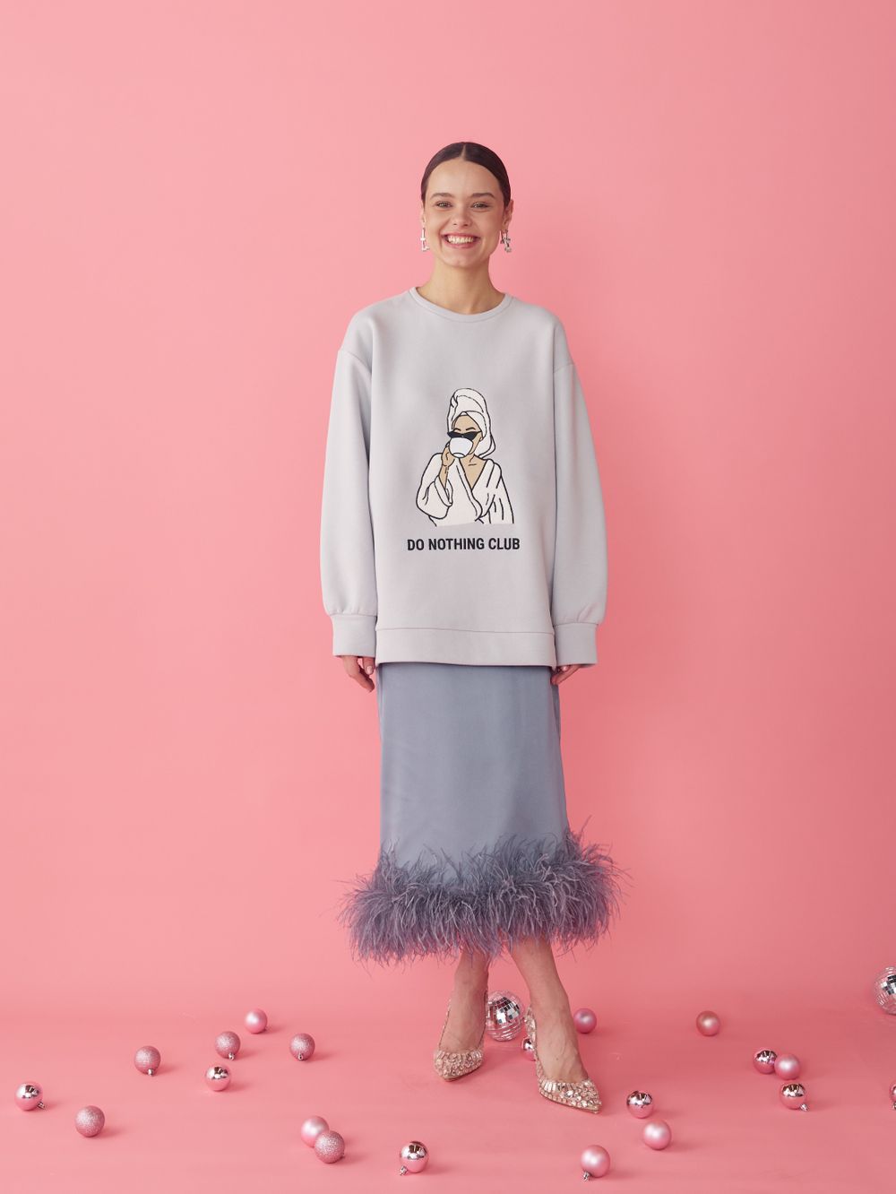 ЮБКА САТИНОВАЯ С ПЕРЬЯМИ GREY