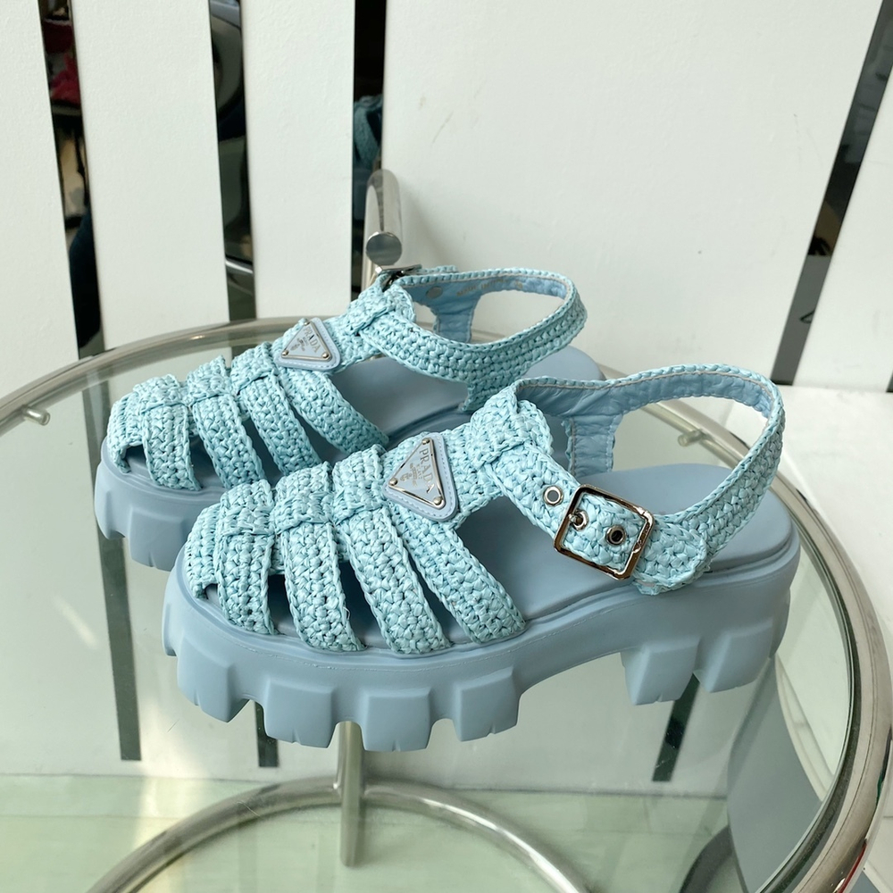 Prada Monolith Crochet Cage Sandals
