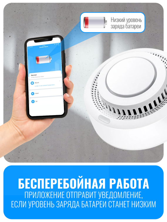 Умный Wi-Fi датчик дыма с сиреной Smart Aura