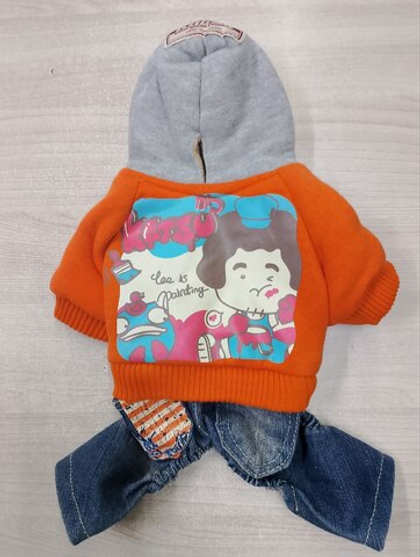 KATSU Комбинезон "Baby Dog" (куртка + джинсы) с капюшоном, теплый трикотаж, размер XS