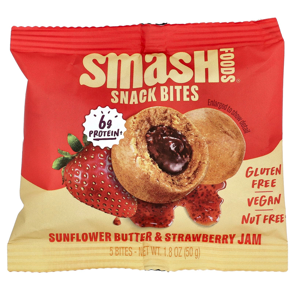 Smash Foods, Snack Bites, подсолнечное масло и клубничный джем, 5 шт., 50 г (1,8 унции)
