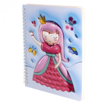 Блокнот 14,5 см * 20,5 см , гребень, Alingar, ламинация, конгрев, эффект 3D, 60 л., клетка, "Принцесса", голубой