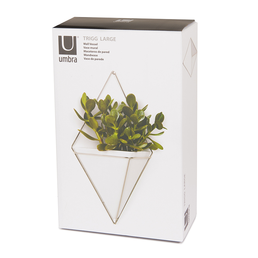 Кашпо для цветов настенное trigg, 22х39 см, белое/латунь