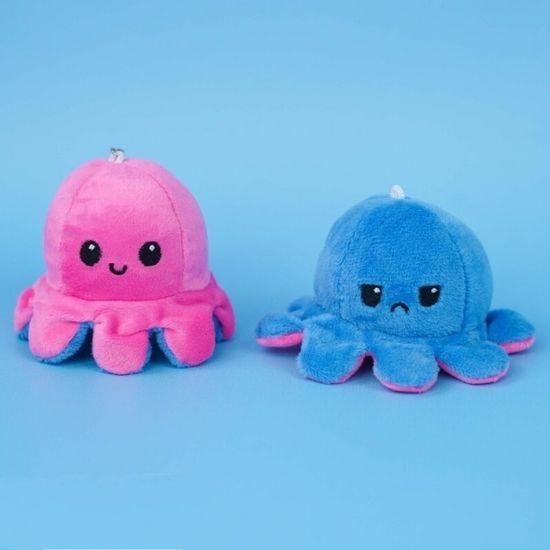 Мягкий брелок-перевертыш "Осьминожек" розовый синий, 10 см