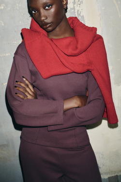 ZARA ТОП ИЗ ИНТЕРЛОКА СО СКЛАДКАМИ, БЛЕДНО-РОЗОВЫЙ