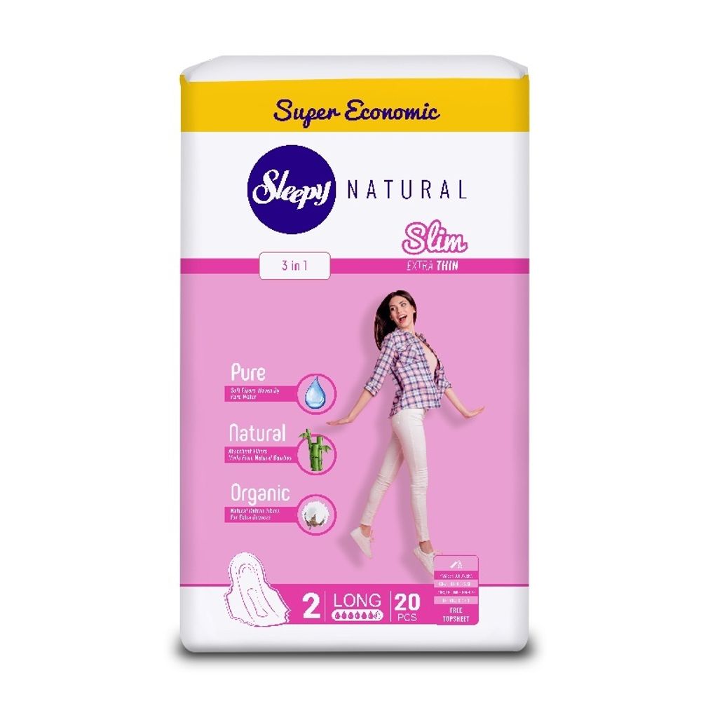 Прокладки гигиенические Sleepy Natural Slim (Long) Duo, ультра тонкие, 20 шт