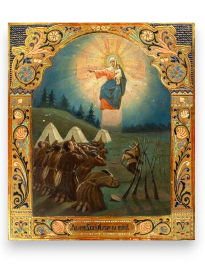 Августовская икона Божией Матери деревянная на левкасе