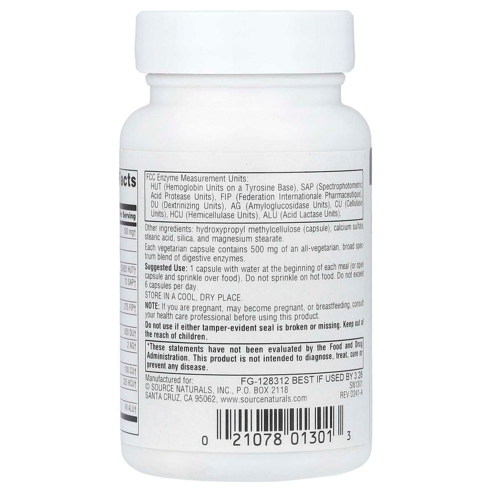Source Naturals, Daily Essential Enzymes®, 500 мг, 60 вегетарианских капсул