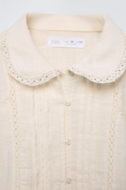 ZARA РУБАШКА С ВЫШИВКОЙ, ЭКРЮ