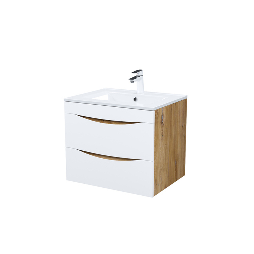 Тумба с умывальником IDDIS Cloud, подвесная, 60 см, белая/золотистый дуб, CLO60Y0i95K