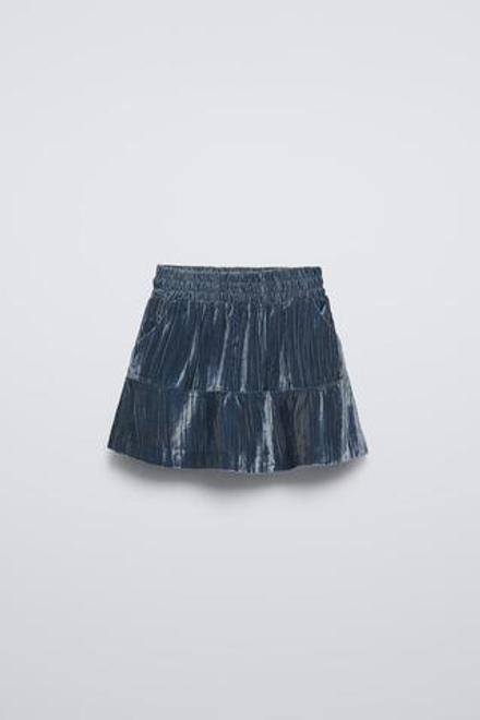 ZARA БАРХАТНАЯ ЮБКА-ШОРТЫ, ВЫЦВЕТШИЙ СИНИЙ