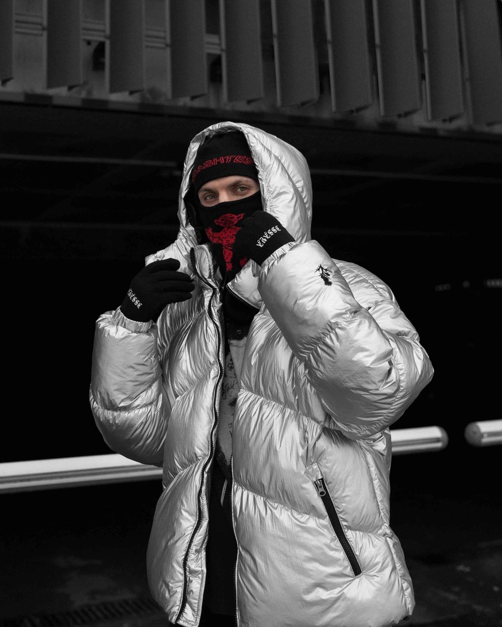 Пуховик Issaya Geometric Silver Сrumple Puffer 2.0 Hood серый