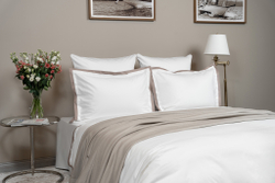 Постельное белье 2 спальное евро Сlaire&Caroll Lili белый с бежевым кантом