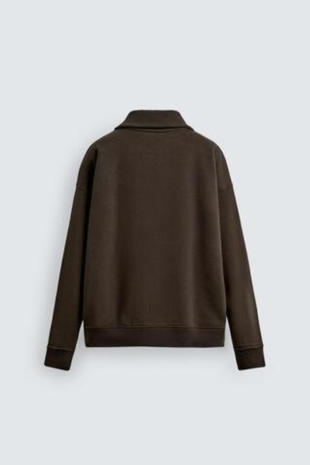 ZARA ТОЛСТОВКА С ВОРОТНИКОМ НА МОЛНИИ В РУБЧИК, ШОКОЛАДНЫЙ