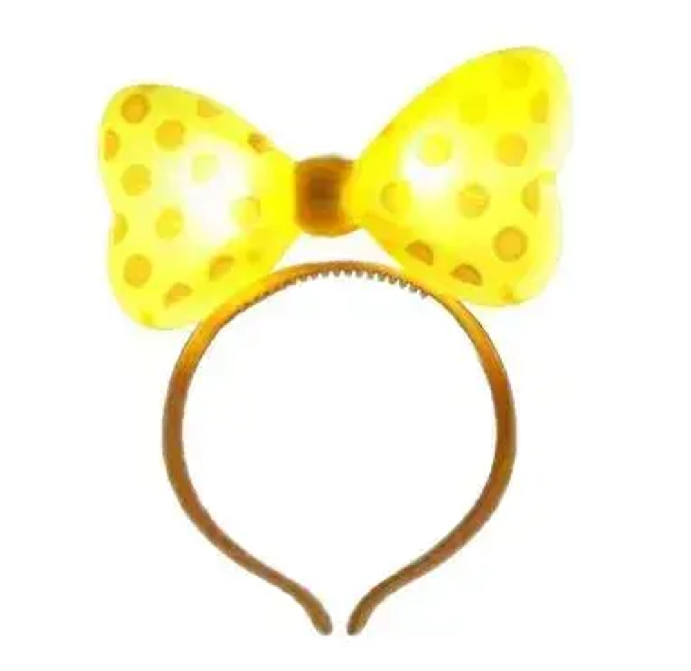 Маскарадное украшение на голову Желтый бант из полипропилена со светодиодной подсветкой (2 лампы; напряжение 3 В), на 2 элемента питания (тип АА, мощн