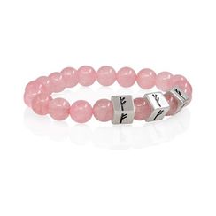 Браслет Изобилие и рост из натурального розового кварца с 3 рунами Феху в форме куба из серебра 925